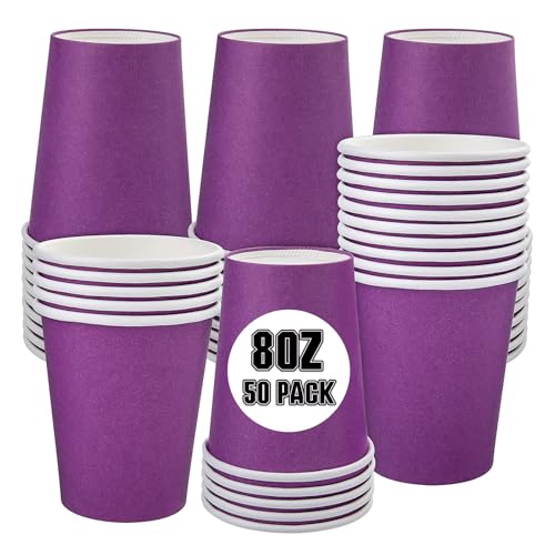 Fedmut 50 Pack 8 Oz Disposable Coffee Paper Cups Drinking Cups Hot Beverage Paper Cups Party Cups Disposable Cups Ideal for Hot Water Juice(Purple)