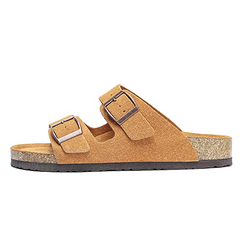 YONGJIA Mens Sandals Arch Support Slides with Adjustable Buckle Straps Cork Footbed Slippers2