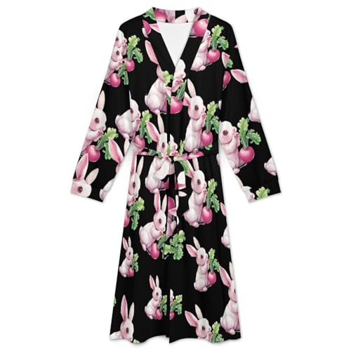 Cute Rabbit Soft Robe Long Sleeve Bathrobes V Neck Sleepwear Spa Robes with Belt Men Woman3