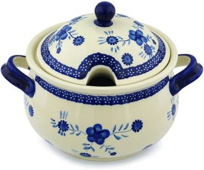 Polmedia Polish Pottery Tureen - Delicate Poppy Pattern Handmade in Boleslawiec Poland + Certificate of Authenticity