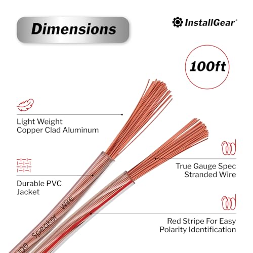 image for InstallGear 14 Gauge Wire AWG Speaker Wire (100ft - Clear) - Speaker C