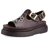 XUNHGAXE Women's Floral Brown Platform Sandals Adjustable Buckle with Non-Slip Sole T-Strap Comfort Open Toe Slip On Summer Beach Sandals-Brown-8.5