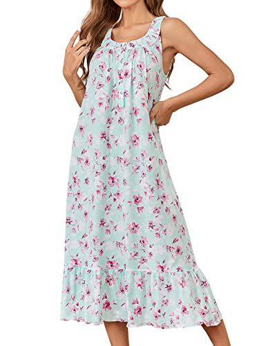 Image of MZROCR Cotton Nightgowns for Women Soft Sleeveless Night Gown for Adult Women Ruffle Sleepwear