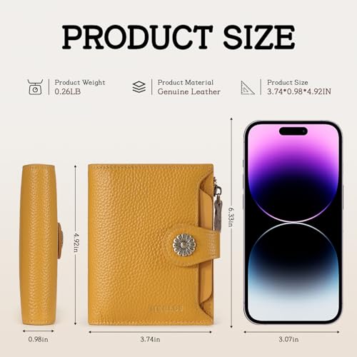 Image of HKCLUF Leather Wallet Women,RFID Blocking Small Wallet for Women,Bifold Womens Wallet,Card Holder Wallet Ladies With Zip Coin Pocket(yellow)