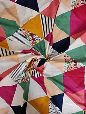Image of Cotton Feel Glace Cotton Elastic Fitted Printed King Size Double Bed Bedsheet with 2 Pillow Cover(72 inchx78 inch) (Trangle)
