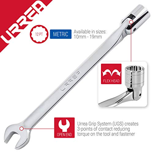 Urrea 12-Point Flex Head Socket Wrench - 11Mm Flexible Head Combination Wrench With Ratchet Box End & Fixed Open End - 1270-11M #TOP4