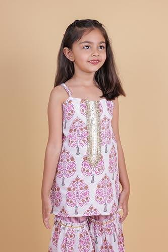 Image of TAGAS Girls Girls V Neck Kurti With Plazo Set | Traditional Girls Ethnic Wear|Ethnic Wear for girls|