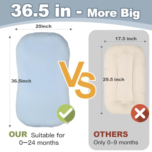 Image of Infant Support Cushion -Baby Support Cushion for Newborn, Oversized for 0-24 Months (36.5*20 inchs), Tummy Time Mat for Home and Travel, Soft Cotton, Supervised Use, Baby Essentials Gift -includ cover