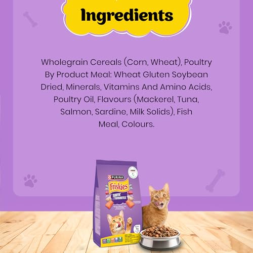 Image of FRISKIES Surfin' Favourites Cat Food, Mackerel Tuna Salmon & Sardine Flavours, 1kg, Packet (Pack of 2), Adult, Dry