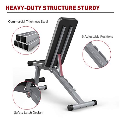 JOROTO Adjustable Weight Bench Multi-purepose Foldable Bench Exercise Bench Workout Bench for Full Body Home Gym (Grey)