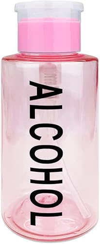 Dispensador de bomba de empuje de 10 onzas, color rosa con impresión de palabra, botella recargable vacía con tapa abatible, para esmalte de uñas,