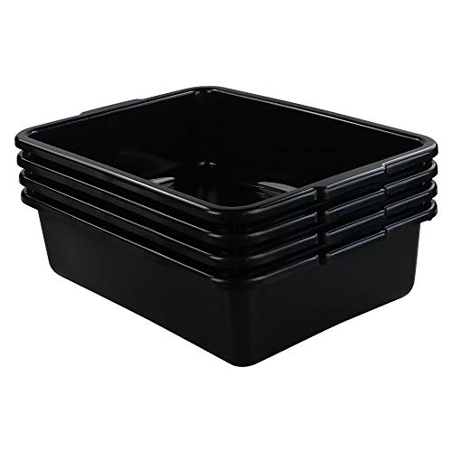 Teyyvn 13 L Plastic Bus Box, Commercial Wash Basin Tote Box, 4-Pack, Black