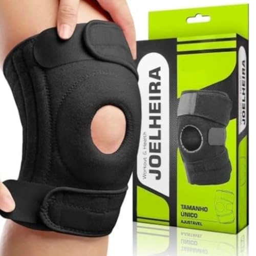 Joelheira De Compressão Ortopédica Preta Patelar Reforçada - Faixa Ajustável Bilateral