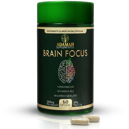 Brain Focus Nootrópico: Memória, Foco e Concentração para Estudo e Trabalho. Com Fosfatidilserina, Coenzima Q10, Citrulina, Tirosina e Cafeína. Energia Mental Limpa - Adamah, 60 Cápsulas