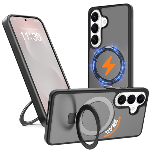 【 米軍MIL規格・Magsafe対応】Galaxy S26 用 ケース Magsafe対応 ワイヤレス充電フリップスタンド機能 縦横両対応 スマホケース ギャラクシーS26 米軍規格 耐衝撃 半透明 マット感 マグセーフ 防指紋 リング マグネット搭載 ぐーくるぴくせるGalaxy S26 カバー「ブラック」JCJCLY-GALS26CASE