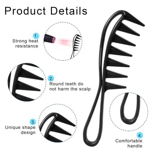 Peines de dientes anchos para rizos 2 piezas negro y ámbar miniatura 3