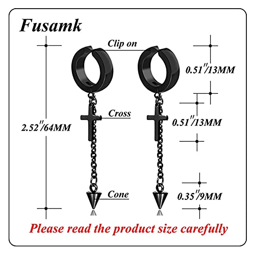 Fusamk Punk Rock Stainless Steel Cross Ear Clip Earrings Long Chain Drop Dangle Earrings #TOP1