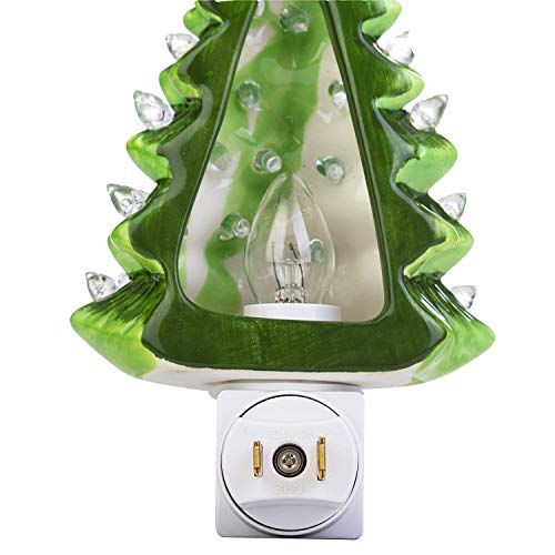 Green 3D Ceramic Christmas Tree Nightlight With Glass Lights Ul Listed Holiday Decor (White) #TOP2