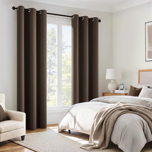 Image of MIULEE Chocolate Brown 100% Blackout Curtains for Bedroom 96 Inch Long | 2 Thick Layers Thermal Insulated Window Curtains with Black Liner, Noise Reducing Grommet, Drapes for Living Room, 2 Panels
