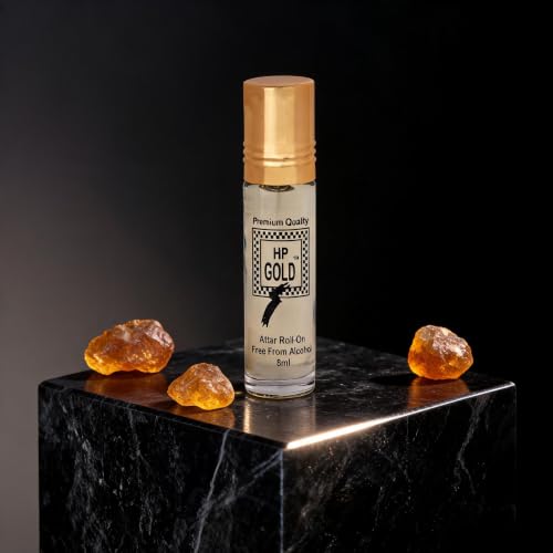 Image of HP Gold Attar Roll-On Perfume, 8 ml, Non-Alcoholic, Long-Lasting Amber Fragrance for Men