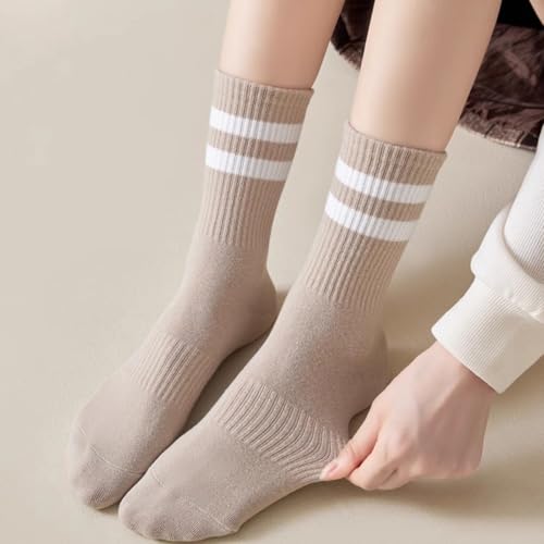 Image of 5 Pairs Womens Striped Crew Socks, Cotton Cozy Casual Socks for Women,Breathable Cool,Size 5-10