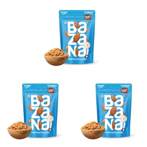Image of Bazana Premium Roasted Salted Californian Almond /Badam 190g | Crunchy, Protein-Rich Healthy Snacks (Pack of 3)