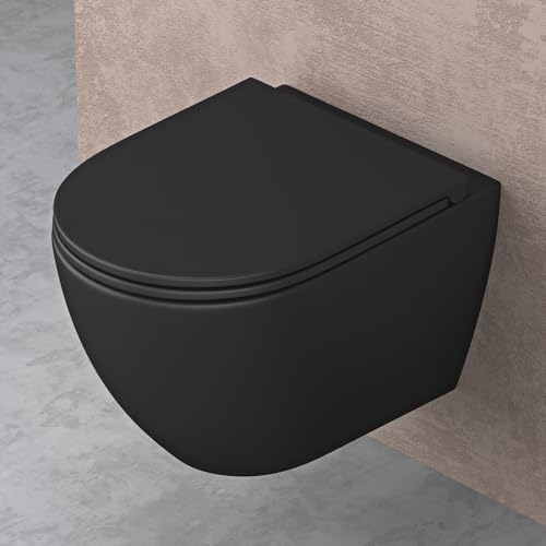 doporro WC Suspendu Noir Mat Cuvette Céramique Toilette Abattant Silencieux avec Frein de Chute Aachen179