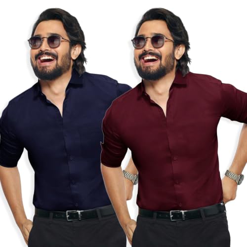 Image of Pinkmint Cotton Soild Combo Men Shirt Formmal Wear Office Wear Regular Fit Shirt