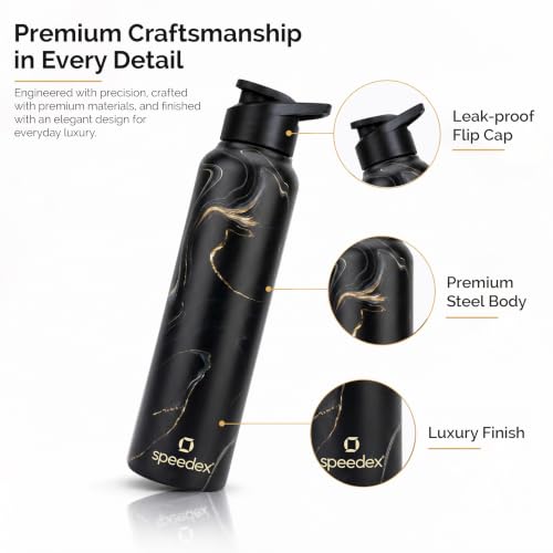 Image of Speedex Stainless Steel Water Bottle 1 Ltr (1000ml), BIS Approved, Leak-Proof Sipper Cap, Gold Mine Printed Design, Office, School, Travel, Daily Use, Men, Women, Boys, Girls, Kids, Set of 2