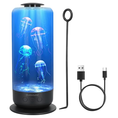 BestYiJo Lampara Medusa Lampara de Lava, Acuario 2.5 Litro Carga USB, Acuario de Medusas Decolorado LED, con Control de Velocidad y 2 Modos de luz, Luces de Atmósfera de Oficina Familiar (Negro)