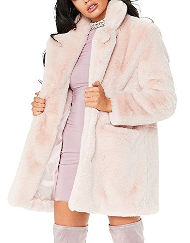 Remelon Womens Long Sleeve Winter Warm Lapel Fox Faux Fur Coat Jacket Overcoat Outwear with Pockets (Medium, Pink)