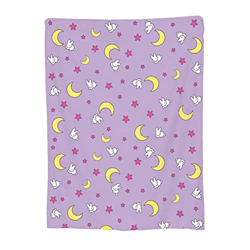 Qazyyi Usagi Blanket Rabbit Moon Pattern Throw Blanket Bedding Room Decor Flannel Blankets for Bed Sofa 80"x60"…