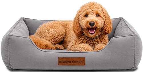 Image of Modern Threads Luxury Dog Bed - Comfortable Tufted Velvet Cushion for Small to Large Dogs - Machine Washable - Durable & Cute Sleep Space for Pets - Pamper Your Pet with Cozy Beds - Charcoal