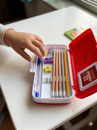 Image of SKi Homeware Pencil Box with Calculator, WHITEBOARD and A Marker | Free Stationery | Ideal for School Kids | Gift for Party Favours or Birthdays | Mickey