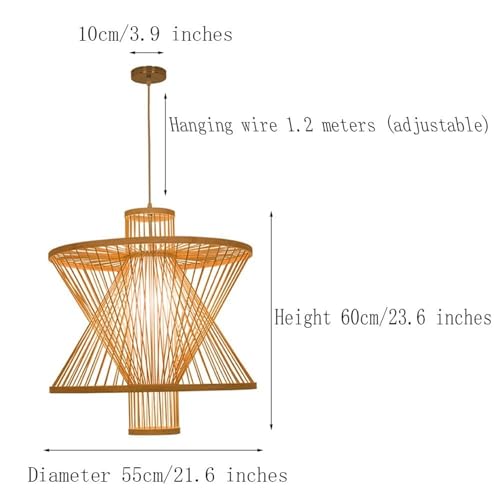 UHKOIXDFGQA Boho Rattan Pendant Light Fixture Modern Handwoven Bamboo Hanging Lamp Farmhouse Coastal Wicker Chandelier with E26/27 Base - Image 3