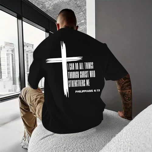 Tuislay Christian Oversized Shirts for Men Jesus Cross T Shirt God Religious Tshirts Faith Graphic Workout Tees Streetwear3