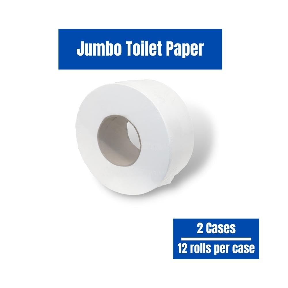 Jumbo Commercial Toilet Paper Rolls, Large Industrial Rolls Compatible with Universal Dispensers, 550 Feet per Roll, 24 Rolls, White