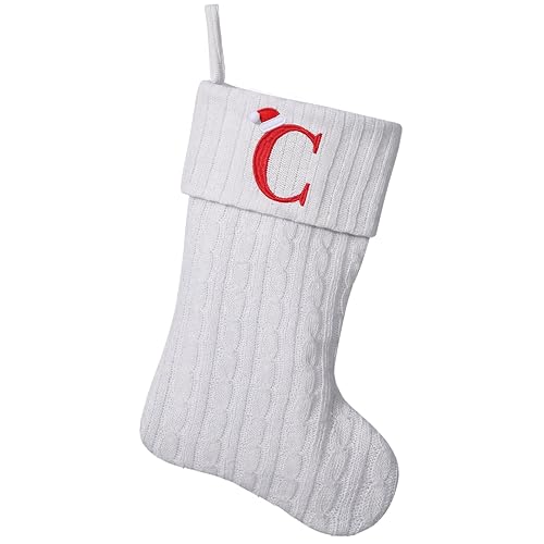 Yehnois 19.5" White Knit Christmas Stockings — Embroidered Initial C