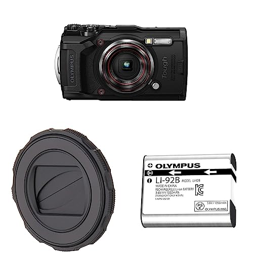 OM System Olympus TG-6 Black Underwater Camera & LB-T01 Lens Barrier & Li-92B Rechargeable Battery (Silver)