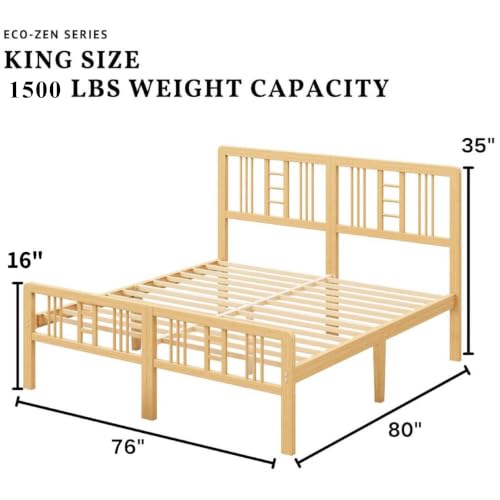Image of ZIYOO 10 Inch King Bamboo Bed Frame with Headboard, Modern Minimalist