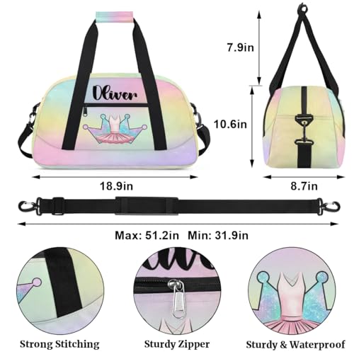 Custom Dance Bag Gymnastics Bag for Girl, Personalized Duffel Bag Sport Gym Bag Carry On Weekender Travel Bag Gift for Girl Colorful Crown Ballet Dress22