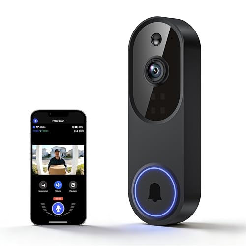 1080P Wireless Video Doorbell Camera, Outdoor Surveillance Cameras, FHD Live View, Cloud Storage, AI Human Detection, In - Detailed View
