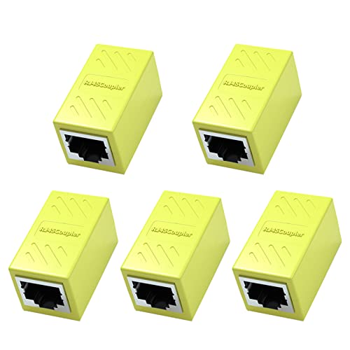 RJ45 LANケーブル用中継コネクタ LpoieJun (5個セット, イエロー) RJ45 延長 アダプタギガビット対応 メス-メス ネットワークケーブル イーサネットケーブル Cat7、Cat6、Cat5e、Cat5用のネットワーク端子 (イエロー)