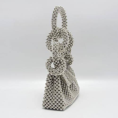 Image of Miuco Pearl Big Ring Top Handle Bag Evening Wedding purse Handmade Beaded Handbag