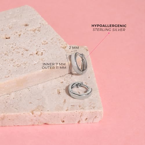 925 Sterling Silver Classic Plain Small Hoop Children Earrings For Infants, Toddlers, Little Girls & Teens 7mm, 9mm & 11mm - Simple & Timeless Jewelry Suitable For Kids With Sensitive Ears4