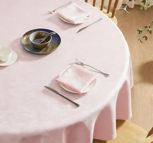 Softalker Nappe Rose Ronde 160 cm Diamètre Jacquard à Rayures Anti Tache Lavable Tablecloth Durable Élégante Protection de Table pour Salon Cuisine Picnic...