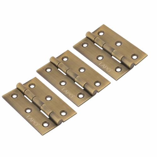 Image of LAPO Stainless Steel Door Hinges, 3 Inch x 14 Gauge /1.5mm Thickness, Plain Joint Butt Hinges, Seamless Movement Performance, Strong Kabja for Window Doors, 5 Years Warranty, Antique Finish, Pack of 3
