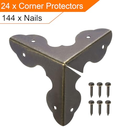 Image of uxcell 33x33x33mm Metal Box Corner Protectors Edge Guard Iron Bronze Tone 24pcs