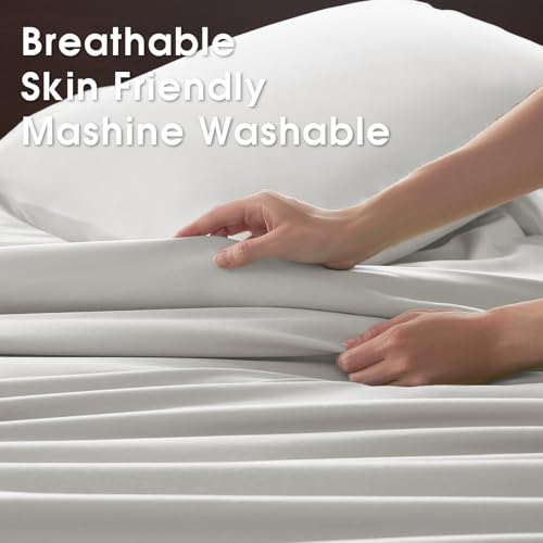 Image of Full Size 4 Piece Sheet Set - Comfy Breathable & Cooling Bed Sheets Set, Soft and Wrinkle Free, Deep Pockets, Easy & Secure Fit, Hotel Luxury Bedding - Oeko-Tex - White