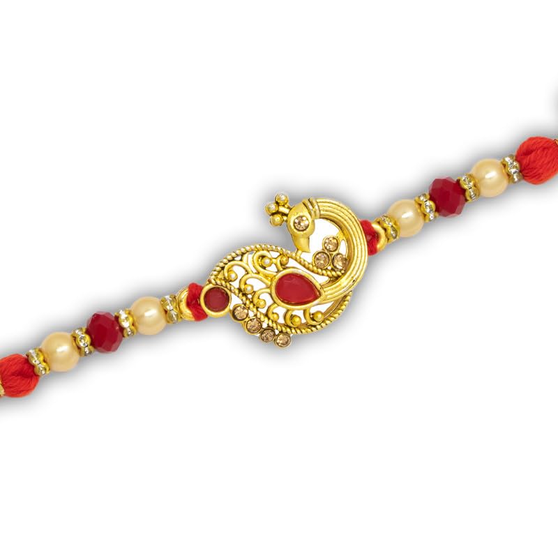 Image of Canton Gift for Brother with Chocolate - Designer Rakhi for Brother with Gift Hamper Pack, Roli Kumkum & Greeting Card (Design-6, 1 Rakhi + Choco)